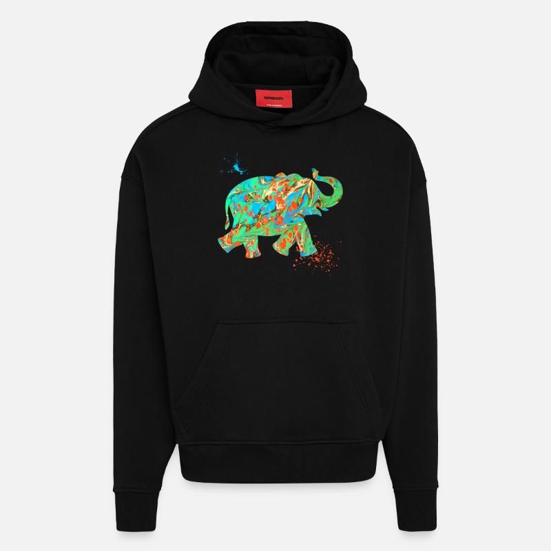 éléphant e 4 - Sweat à capuche bio épais oversize fabriqué en UE - SOLID BLACK