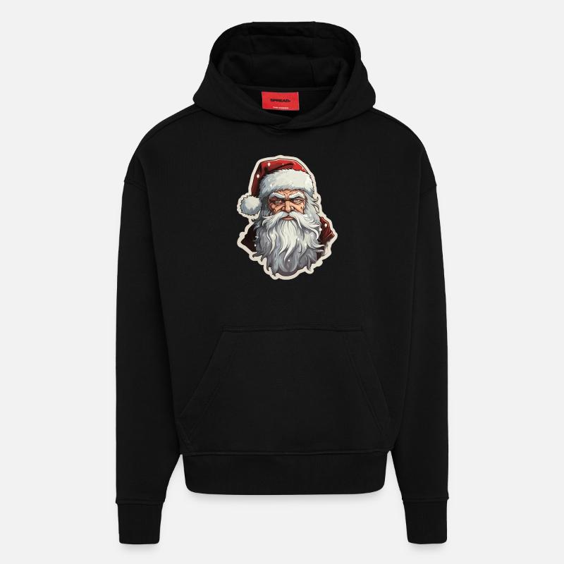 Père Noël - illustration - Sweat à capuche bio épais oversize fabriqué en UE - SOLID BLACK