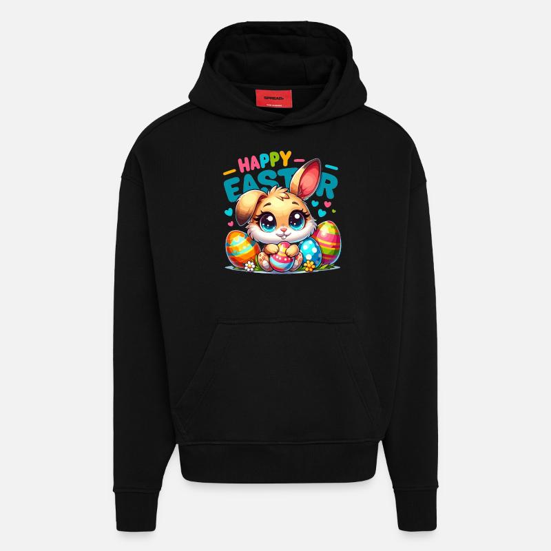 Happy Easter - Easter Bunny Illustration - Hoodie- made by SPREAD  - SOLID BLACK