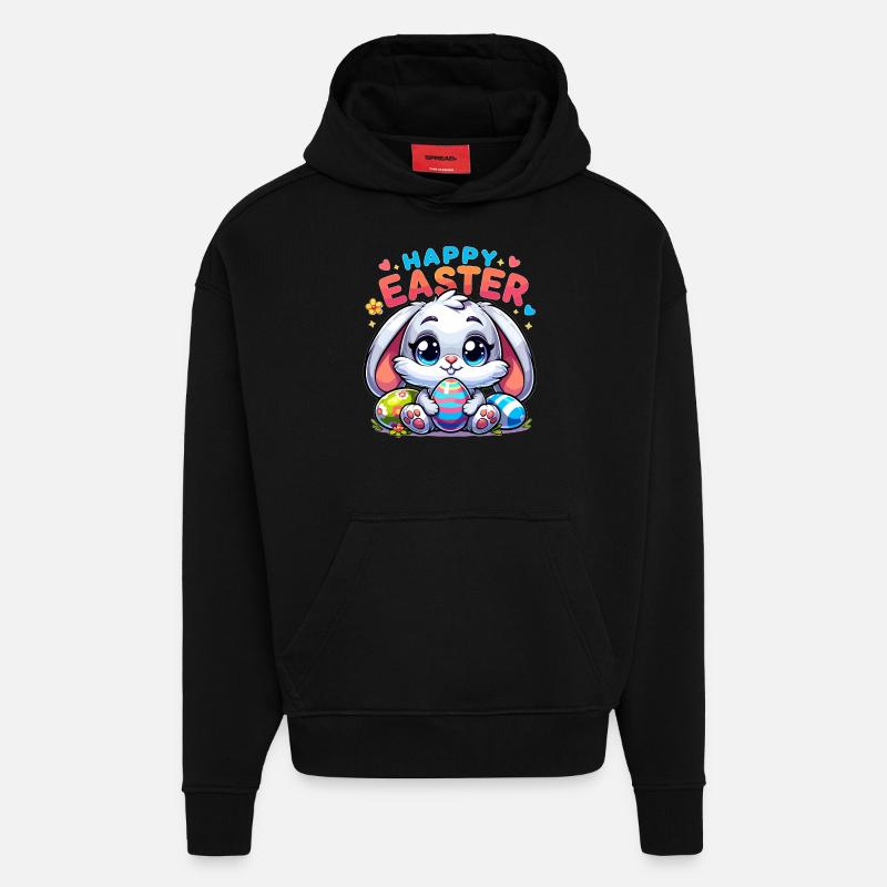 Happy Easter - Easter Bunny Illustration - Hoodie- made by SPREAD  - SOLID BLACK