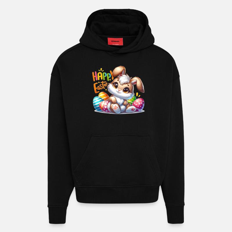 Happy Easter - Easter Bunny Illustration - Hoodie- made by SPREAD  - SOLID BLACK