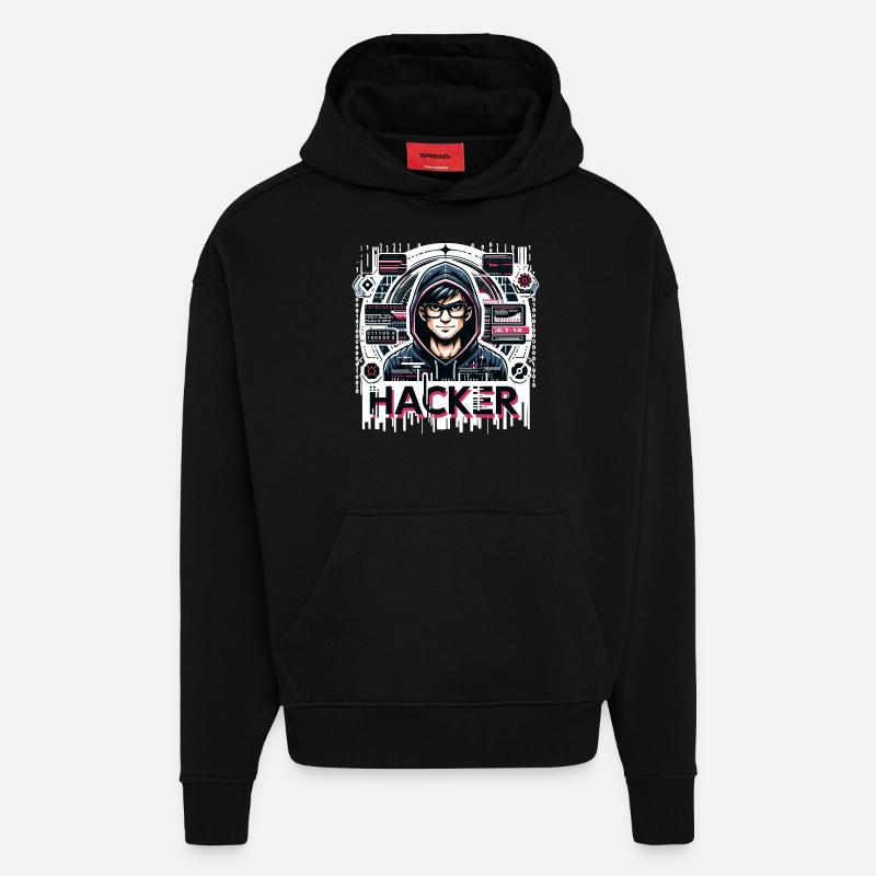 Hacker - Illustration - Sweat à capuche bio épais oversize fabriqué en UE - SOLID BLACK