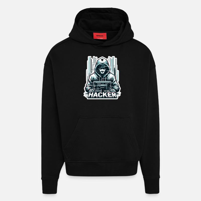 Hacker - Illustration - Sweat à capuche bio épais oversize fabriqué en UE - SOLID BLACK
