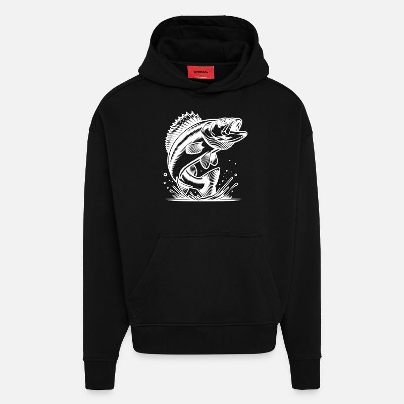 Elegant Jumping Zander Predator - Hoodie- made by SPREAD  - SOLID BLACK