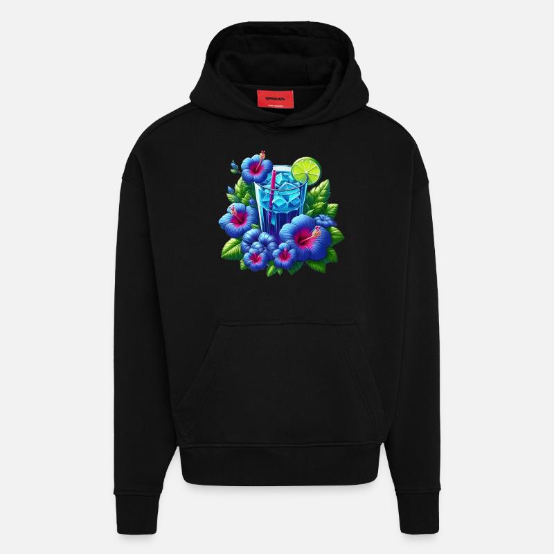 Blauer Hibiskustee - Hoodie- made by SPREAD  - SOLID BLACK