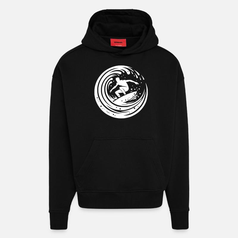 Surfeur sportif surfant dans la vague - Sweat à capuche bio épais oversize fabriqué en UE - SOLID BLACK