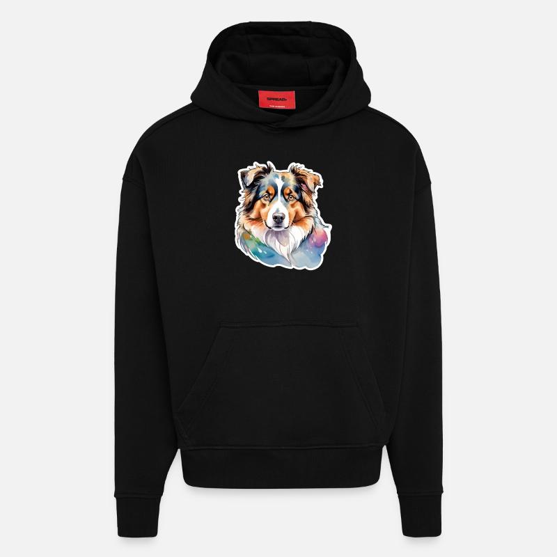 Berger Australien Aquarelles - Sweat à capuche bio épais oversize fabriqué en UE - SOLID BLACK