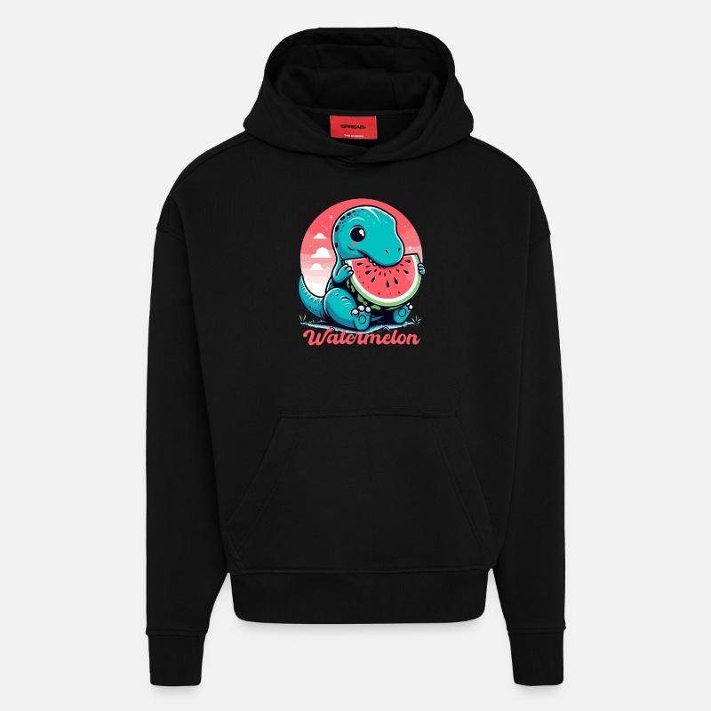 Mignon T-Rex Watermelon Cadeau d’été - Sweat à capuche bio épais oversize fabriqué en UE - SOLID BLACK