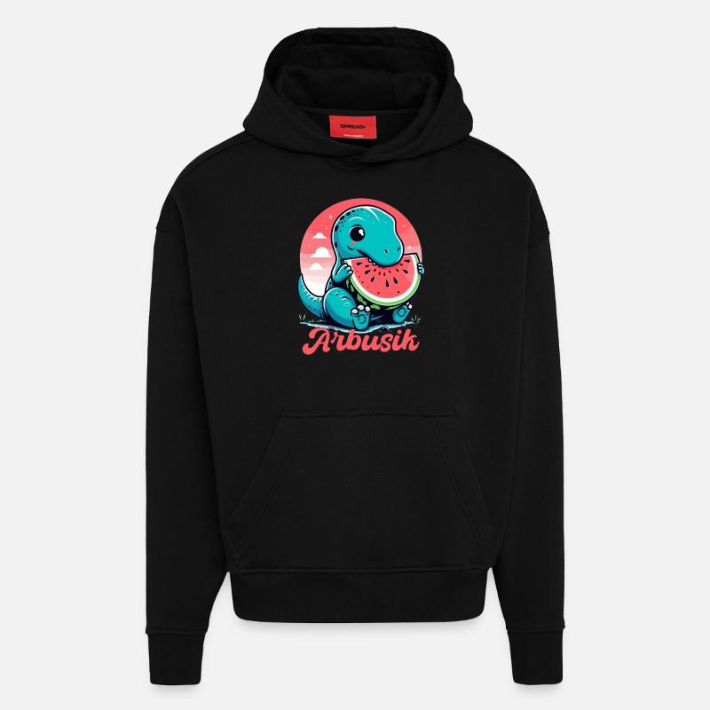 Mignon T-Rex Pastèque Arbusik Cadeau - Sweat à capuche bio épais oversize fabriqué en UE - SOLID BLACK