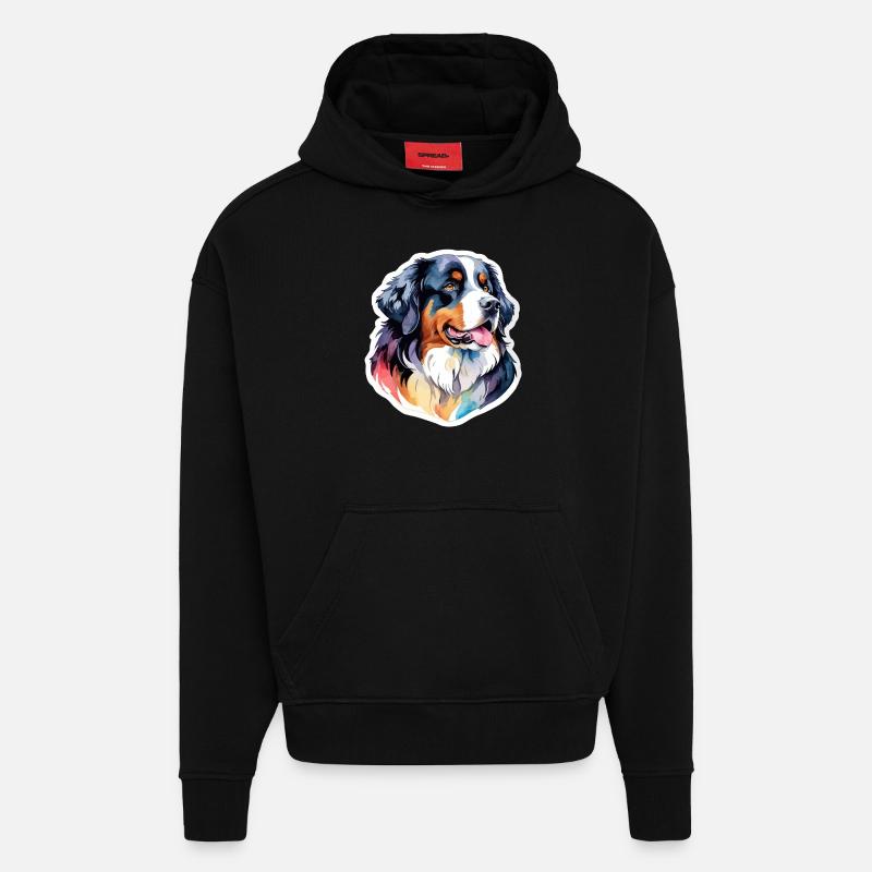 Bouvier bernois Aquarelles - Sweat à capuche bio épais oversize fabriqué en UE - SOLID BLACK