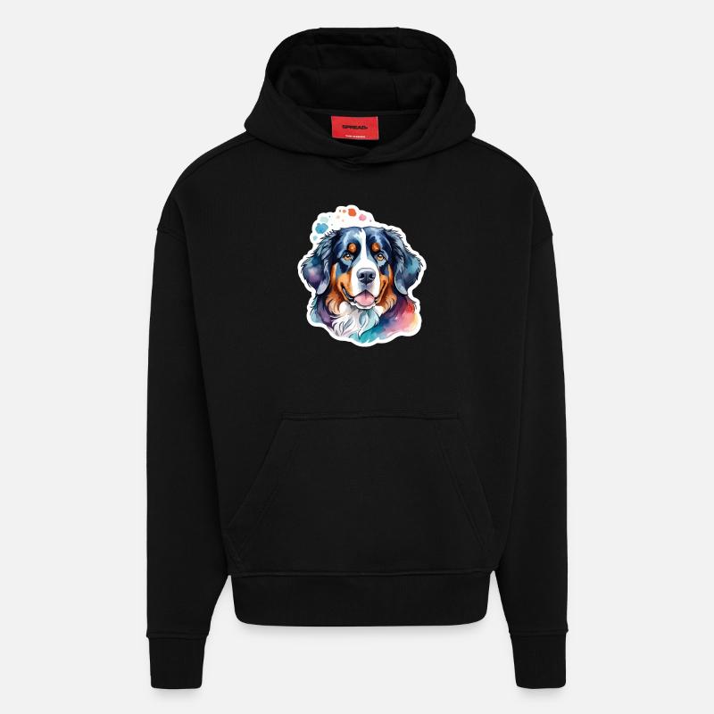 Bouvier bernois Aquarelles - Sweat à capuche bio épais oversize fabriqué en UE - SOLID BLACK