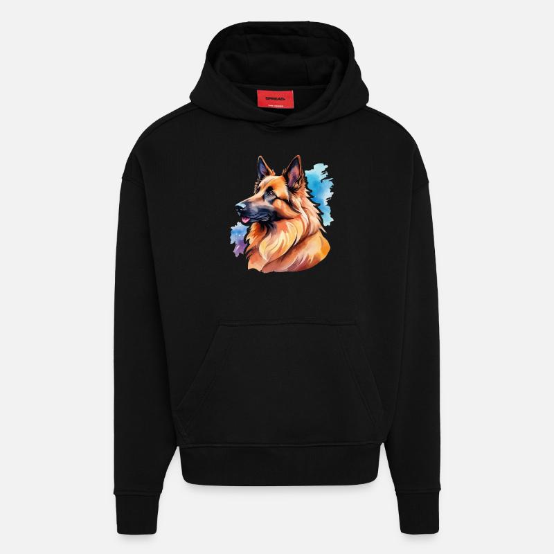 Berger Belge Aquarelle - Sweat à capuche bio épais oversize fabriqué en UE - SOLID BLACK