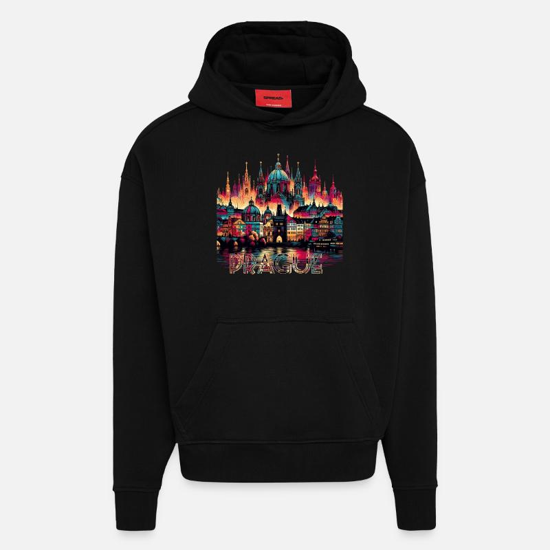 Prague Capitale République tchèque Cadeau - Sweat à capuche bio épais oversize fabriqué en UE - SOLID BLACK