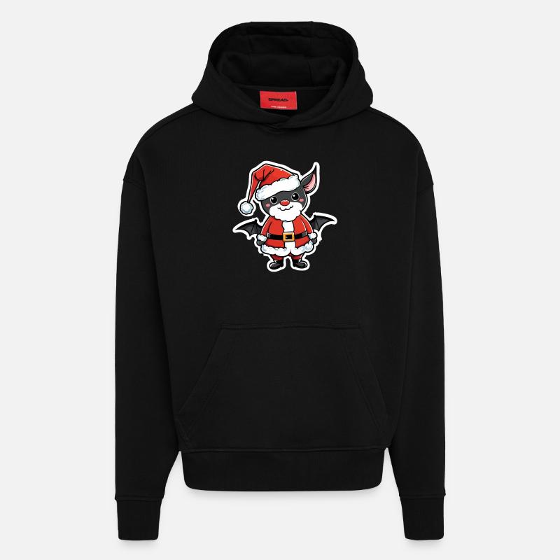 Noël de chauve-souris - Sweat à capuche bio épais oversize fabriqué en UE - SOLID BLACK