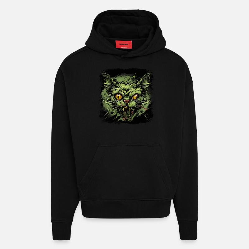 Chat zombie - Sweat à capuche bio épais oversize fabriqué en UE - SOLID BLACK
