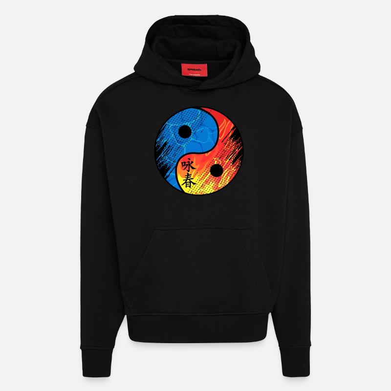 Wing Chun - Sweat à capuche bio épais oversize fabriqué en UE - SOLID BLACK