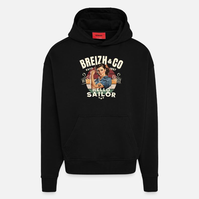 Breizh Hello Sailor - Sweat à capuche bio épais oversize fabriqué en UE - SOLID BLACK