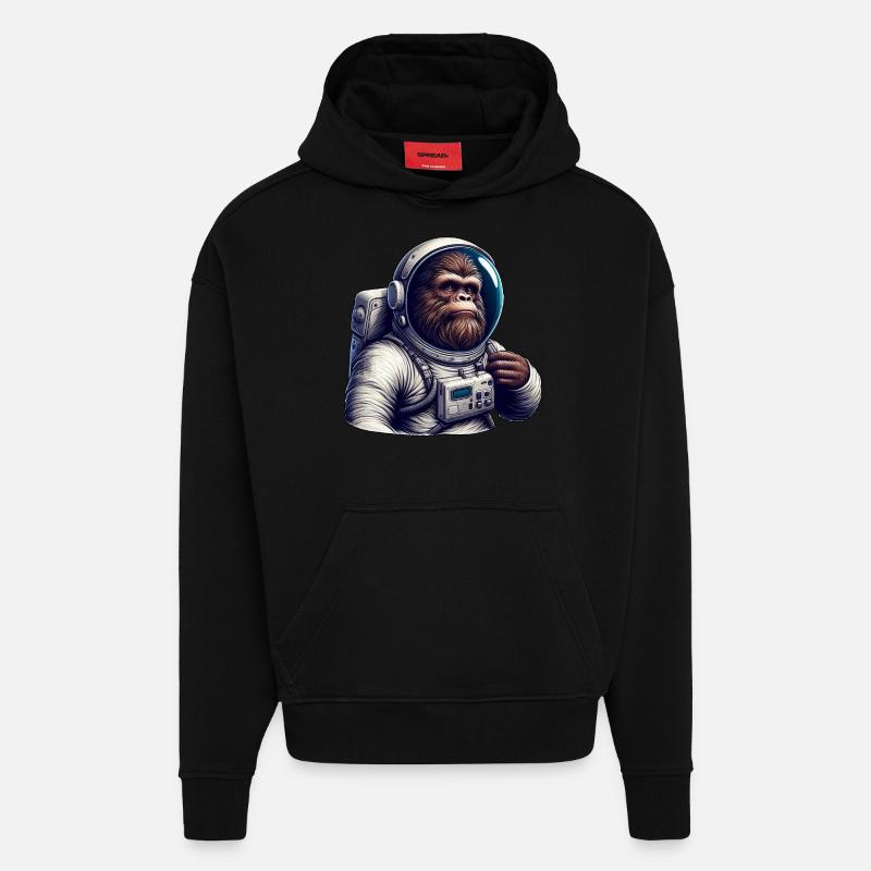 Astronaute gorille dans l’espace - Sweat à capuche bio épais oversize fabriqué en UE - SOLID BLACK