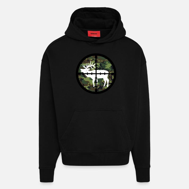 Chasseur Chasse à l’orignal - Sweat à capuche bio épais oversize fabriqué en UE - SOLID BLACK
