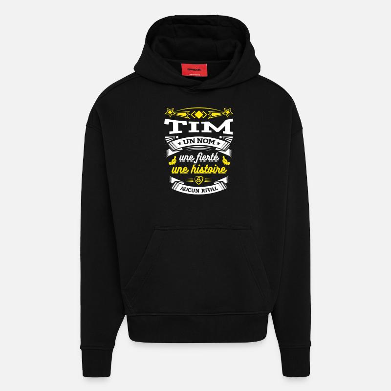TIM PARFAIT - PRENOM TIM - Sweat à capuche bio épais oversize fabriqué en UE - SOLID BLACK
