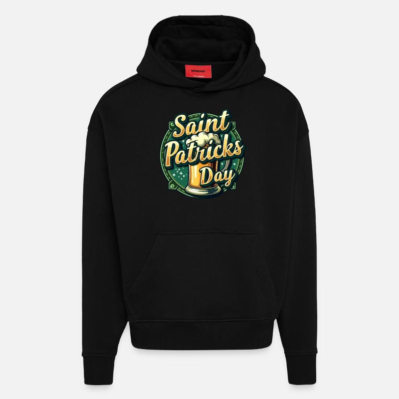 Bière de la Saint-Patrick - Sweat à capuche bio épais oversize fabriqué en UE - SOLID BLACK