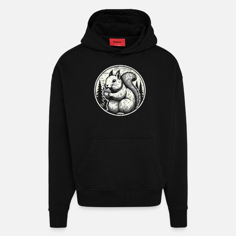 Écureuil - Sweat à capuche bio épais oversize fabriqué en UE - SOLID BLACK