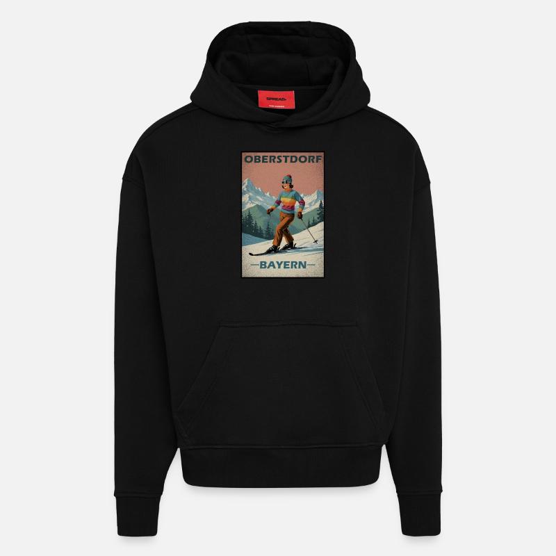 Oberstdorf Ski Alpes - Sweat à capuche bio épais oversize fabriqué en UE - SOLID BLACK