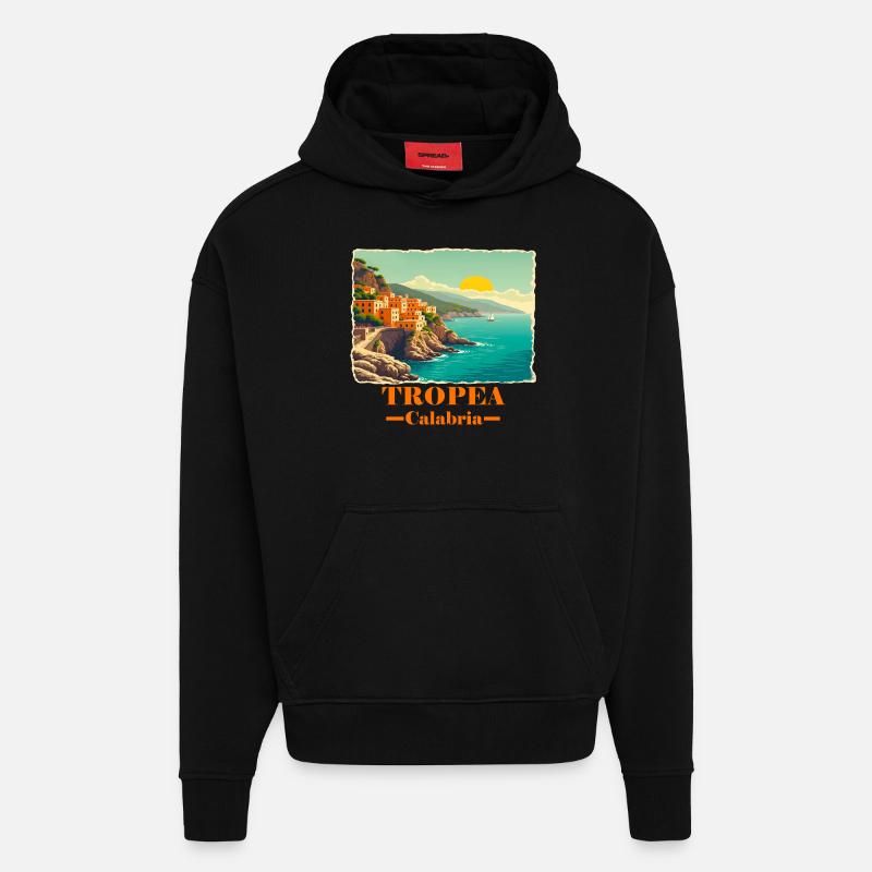 Tropea Calabria orange - Sweat à capuche bio épais oversize fabriqué en UE - SOLID BLACK