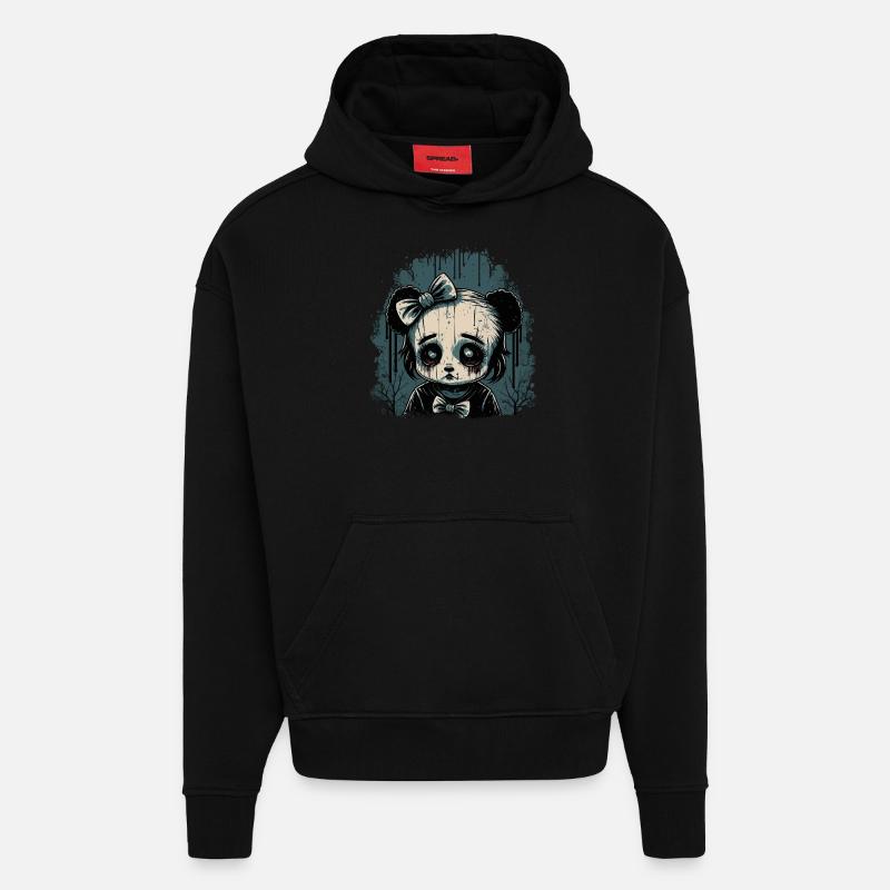 Trauriges Gothic Panda Mädchen - Hoodie- made by SPREAD  - SOLID BLACK