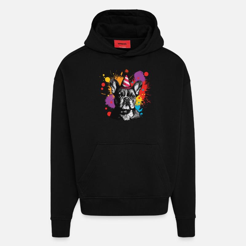 Fête du bouledogue français - Sweat à capuche bio épais oversize fabriqué en UE - SOLID BLACK