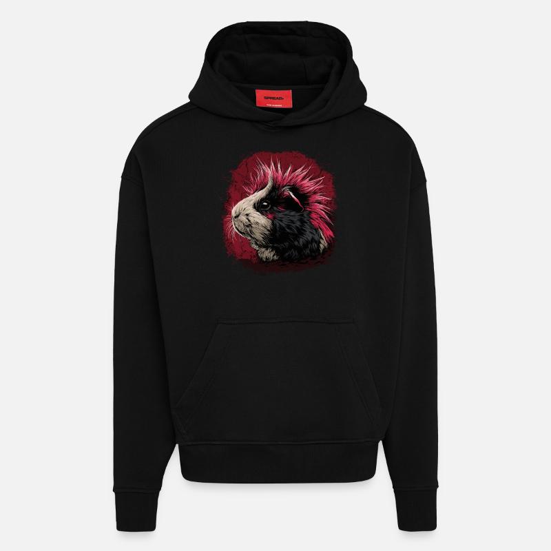 Cochon d’Inde Punk - Sweat à capuche bio épais oversize fabriqué en UE - SOLID BLACK