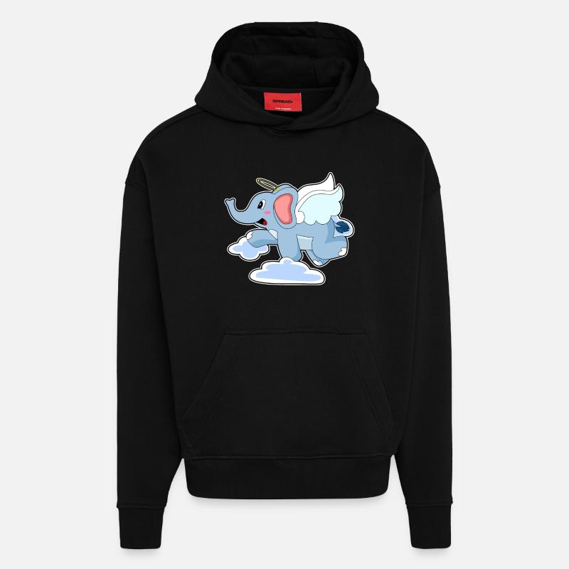 Nuages d’anges éléphants - Sweat à capuche bio épais oversize fabriqué en UE - SOLID BLACK