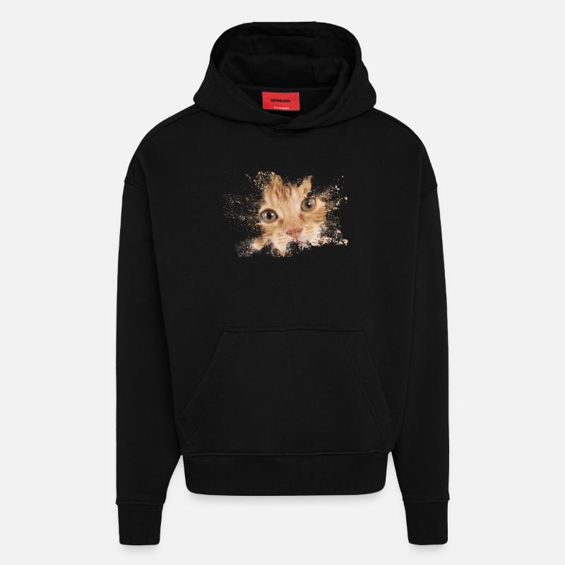 Orangene Katze mit Aquarellspritz - Hoodie- made by SPREAD  - SOLID BLACK