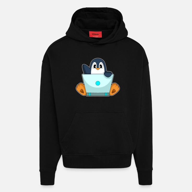 Pinguin Laptop - Hoodie- made by SPREAD - SOLID BLACK
