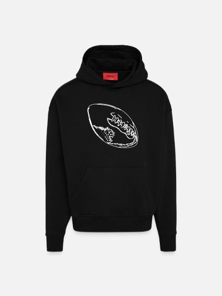 Football Ball Drawing - Hoodie- made by SPREAD  - SOLID BLACK