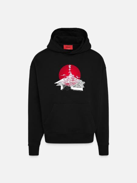White Japanese Landscape and Red Sun - Hoodie- made by SPREAD - SOLID BLACK