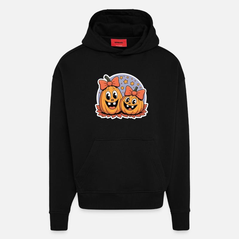 Joyeux amis citrouilles Halloween - Sweat à capuche bio épais oversize fabriqué en UE - SOLID BLACK