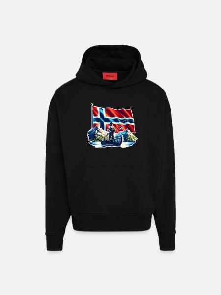 Norvège Pêche - Sweat à capuche bio épais oversize fabriqué en UE - SOLID BLACK