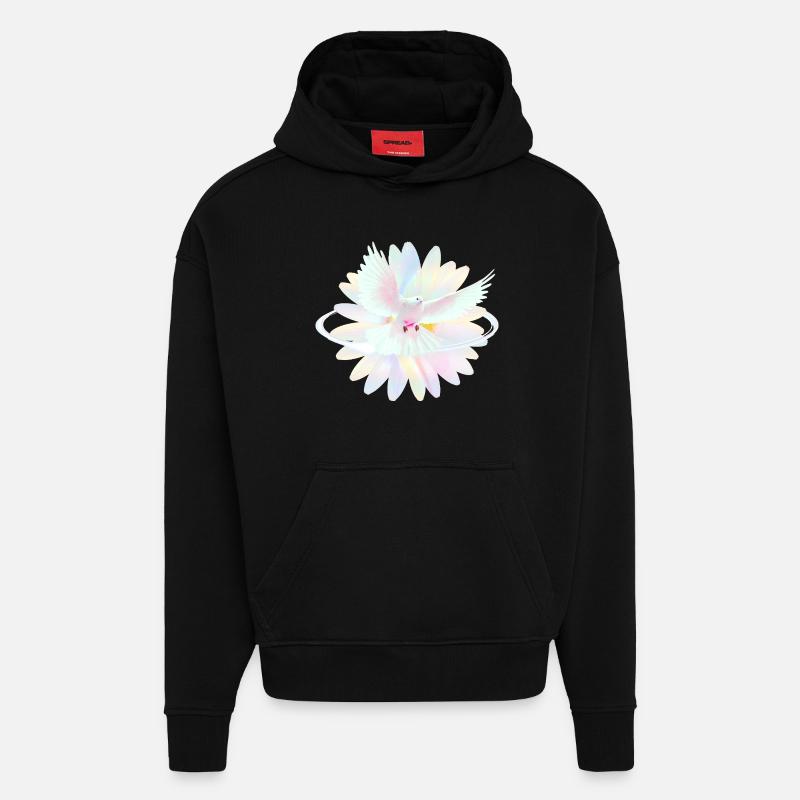 Pastel dove in rainbow light - Hoodie- made by SPREAD - SOLID BLACK