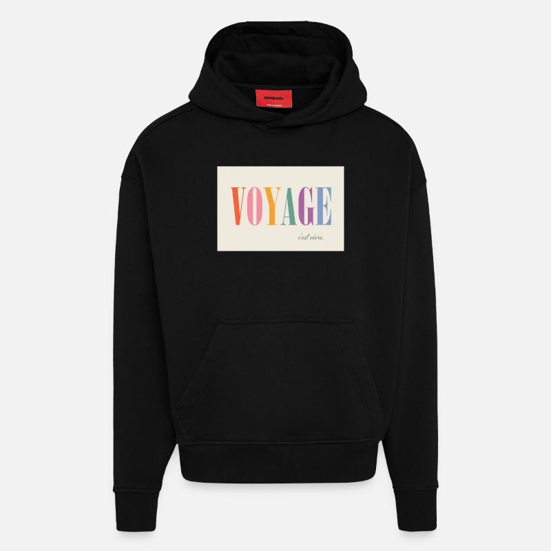 Voyage – c’est vivre - Sweat à capuche bio épais oversize fabriqué en UE - SOLID BLACK