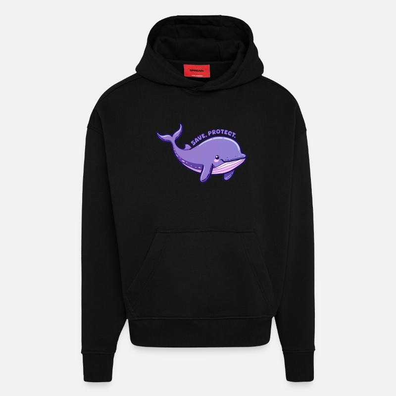 Save Protect - Baleine violette - Sticker - Sweat à capuche bio épais oversize fabriqué en UE - SOLID BLACK