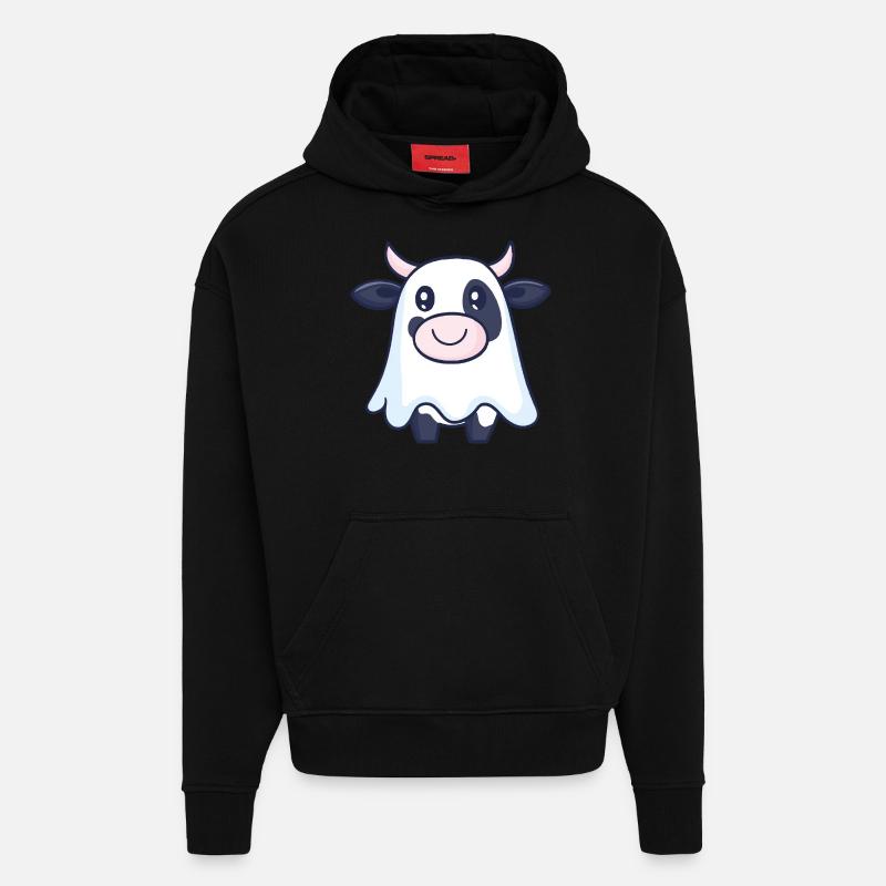 Kuh Halloween Comic Geist - Hoodie- made by SPREAD - SOLID BLACK