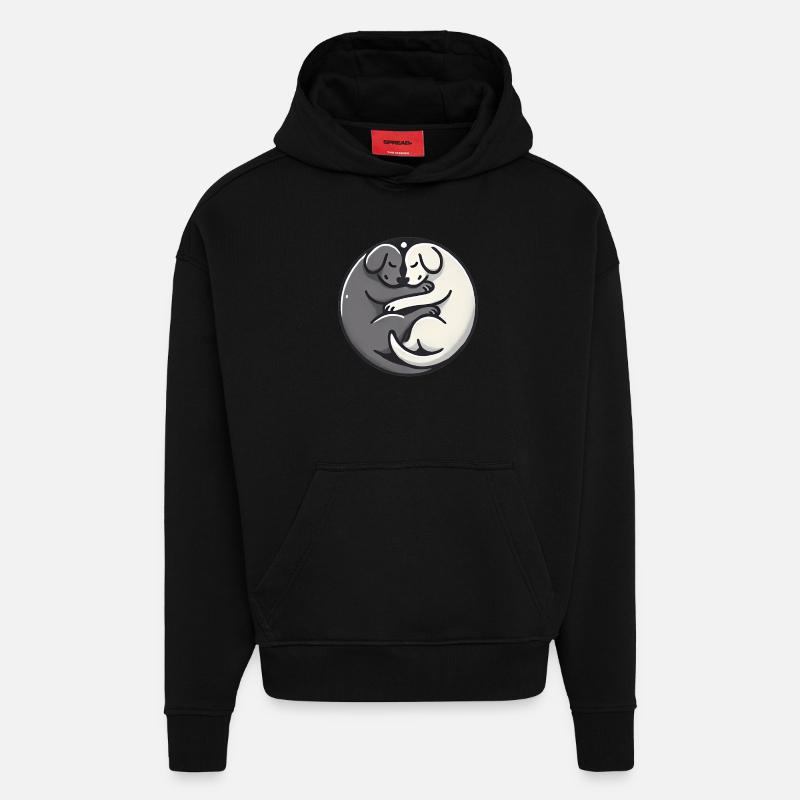 YinYang Sleeping Dogs Design - Sweat à capuche bio épais oversize fabriqué en UE - SOLID BLACK