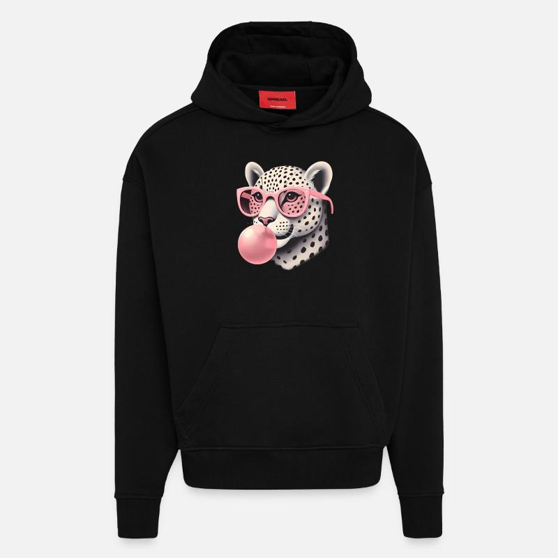 Léopard aux lunettes roses Bubblegum - Sweat à capuche bio épais oversize fabriqué en UE - SOLID BLACK