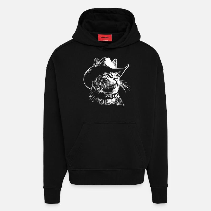 Drôle de chat cow-boy - Sweat à capuche bio épais oversize fabriqué en UE - SOLID BLACK