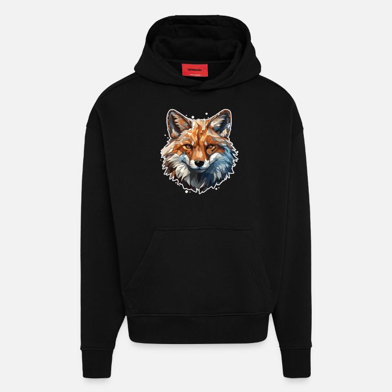 Renard - illustration - Sweat à capuche bio épais oversize fabriqué en UE - SOLID BLACK