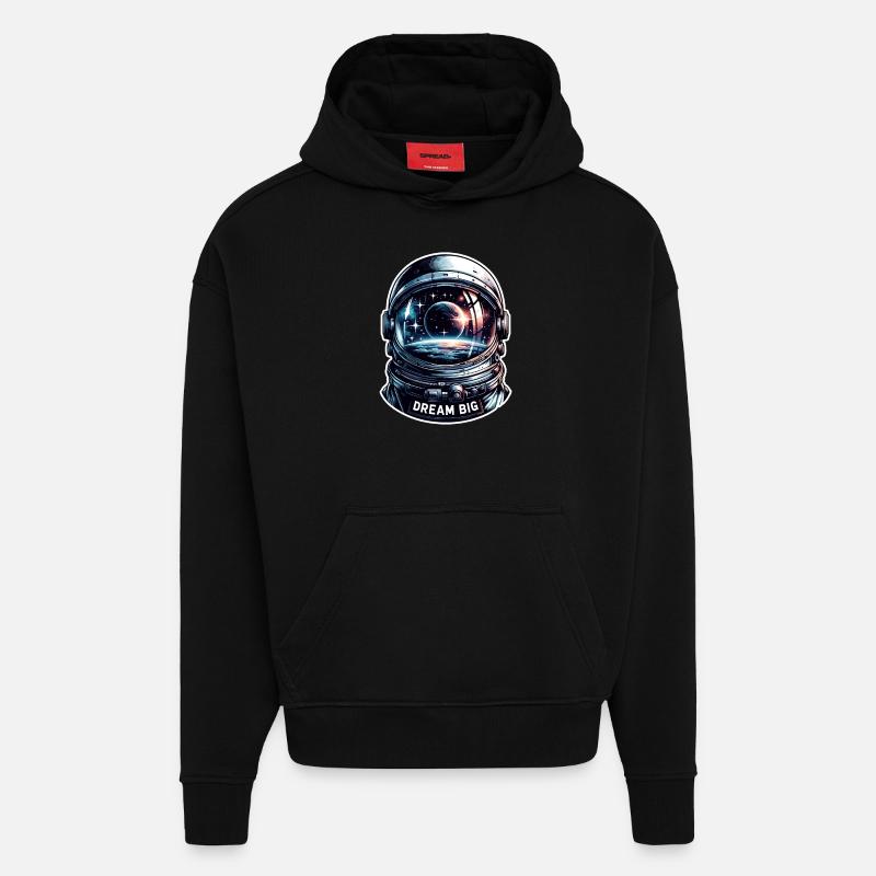 Rêver grand - Illustration d’astronaute - Sweat à capuche bio épais oversize fabriqué en UE - SOLID BLACK