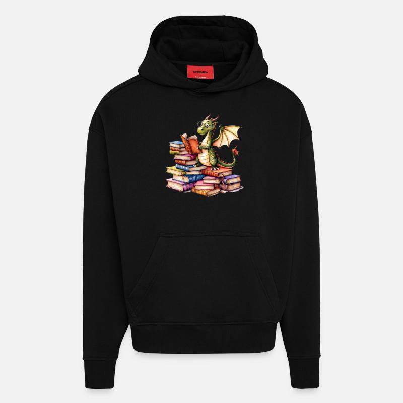 Drache ließt ein Buch - Bücher - Hoodie- made by SPREAD  - SOLID BLACK
