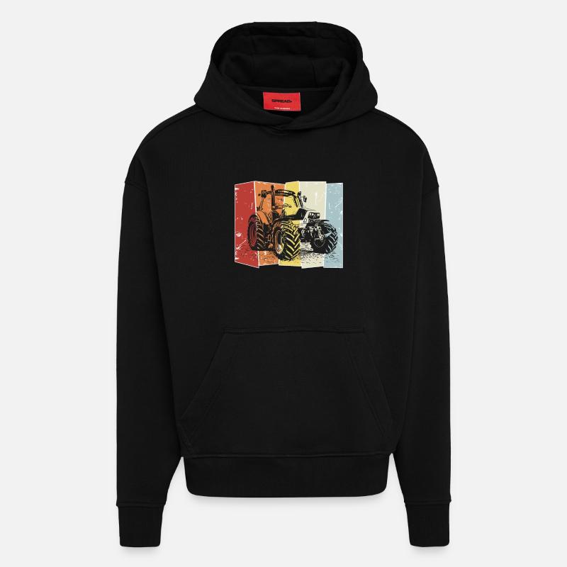 Tracteur Deutz rétro - Sweat à capuche bio épais oversize fabriqué en UE - SOLID BLACK