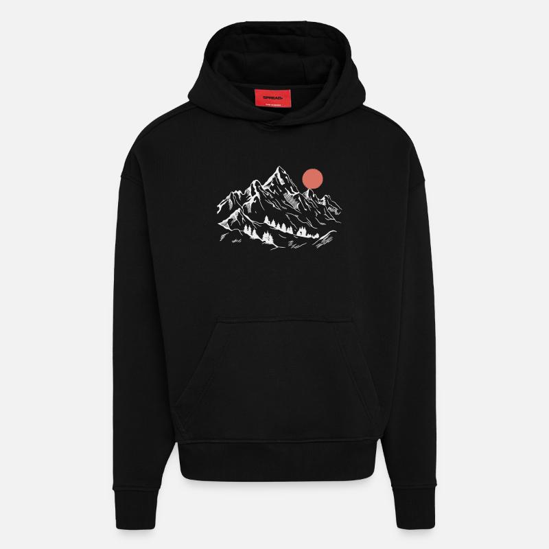 Schneebedeckte Gipfel unter roter Sonne - Hoodie- made by SPREAD  - SOLID BLACK